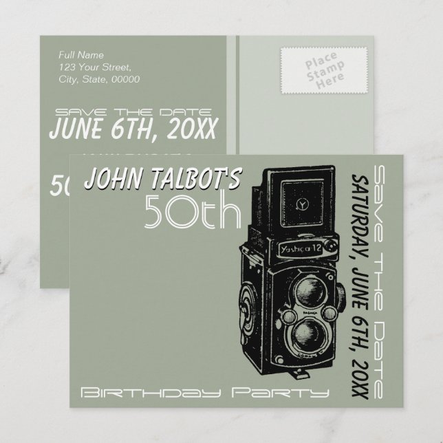 Old Camera 50th birthday Party Save the Date 1 Announcement Postcard (Front/Back)