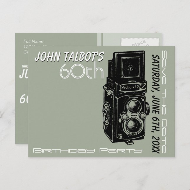 Old Camera 60th birthday Party Save the Date 1 Announcement Postcard (Front/Back)