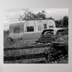 Old camper in black and white poster