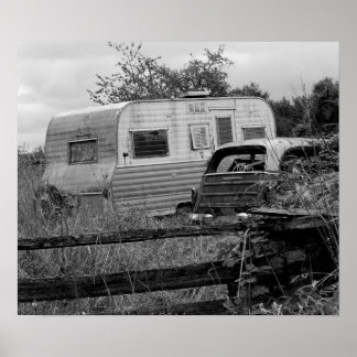 Old camper in black and white poster