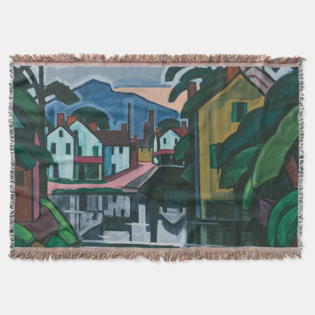“Old Canal Port” art throw blanket (Front)