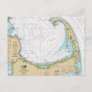 Old Cape Cod Bay Nautical Chart  Postcard