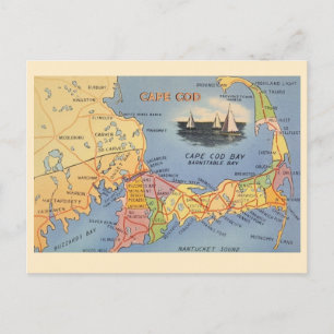 Old Cape Cod Massachusetts Map Postcard