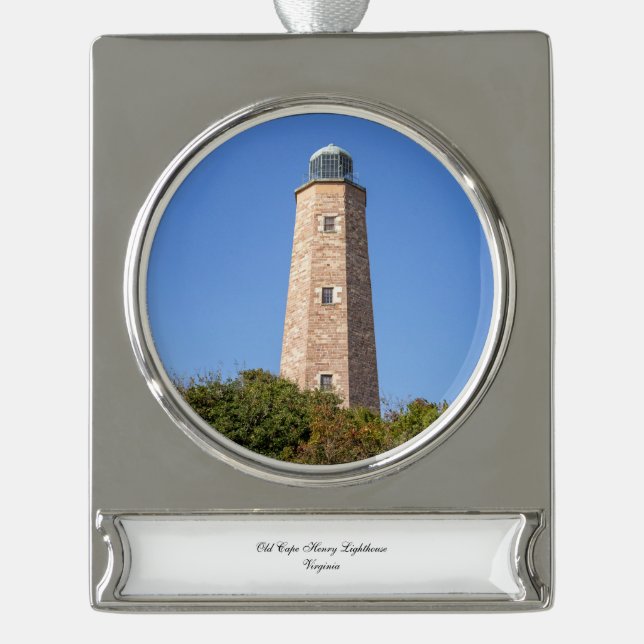 Old Cape Henry Lighthouse Silver Plated Banner Ornament (Front)