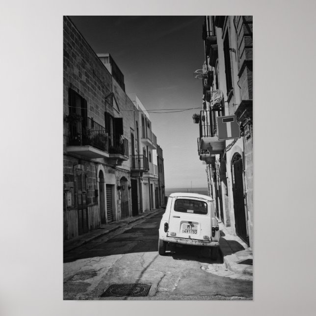 Old car in a street in Italy with sea Poster (Front)