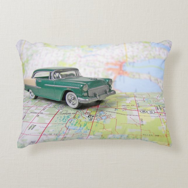 old car on road map decorative cushion (Front)