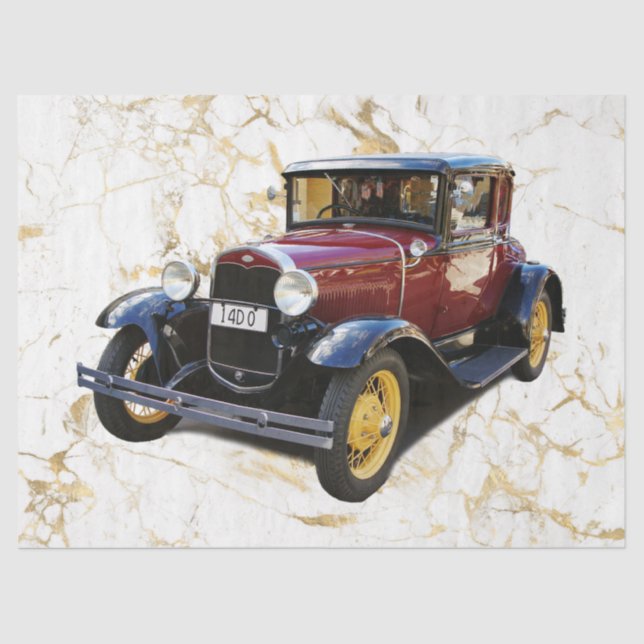 Old Car on White & Gold Marble, Decoupage Tissue Paper (Front)