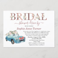 Old Car Pink Blush Floral Bridal Shower Drive By