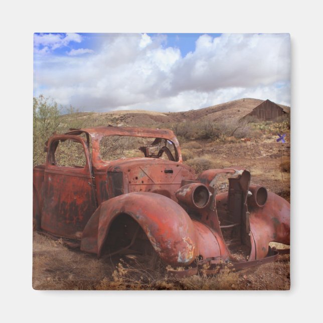 Old Car Rusting In Desert Landscape Magnet (Front)