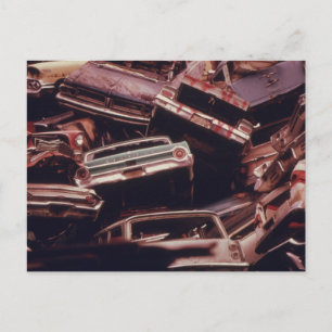 Old Car Scrap Heap - Vintage Postcard