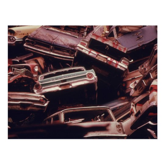 Old Car Scrap Heap - Vintage Postcard