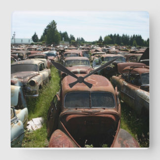 Old Car Wall Clock Garage Clock Junkyard Scene