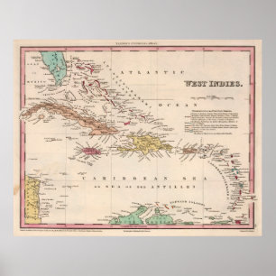Old Caribbean Map (1834) Vintage West Indies Atlas Poster