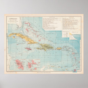Old Caribbean Map (1886) Vintage West indies Isles Poster