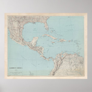 Old Caribbean Map (1961) Vintage West Indies Atlas Poster