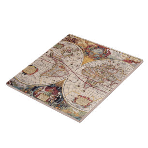 Old Cartographic Map Ceramic Tile