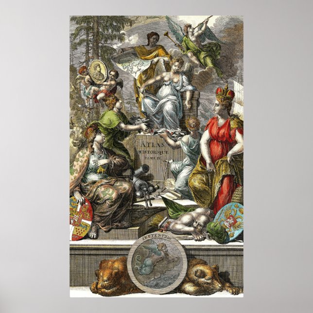 Old Cartographic Map Line Art Poster (Front)