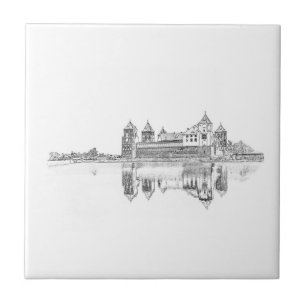 Old Castle Architecture Sketch Ceramic Tile
