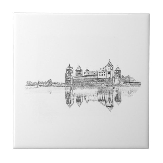 Old Castle Architecture Sketch Ceramic Tile (Front)