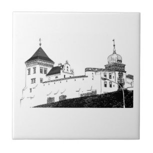 Old Castle Architecture Sketch Ceramic Tile