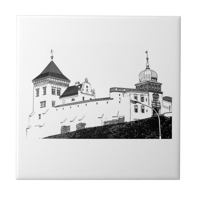 Old Castle Architecture Sketch Ceramic Tile (Front)
