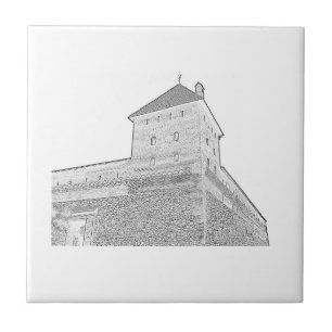 Old Castle Architecture Sketch Ceramic Tile
