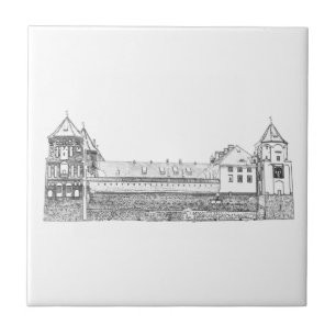 Old Castle Architecture Sketch Ceramic Tile
