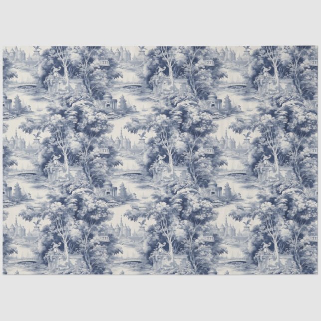 Old Castle Modern Blue Toile de Jouy pattern Tissue Paper (Front)