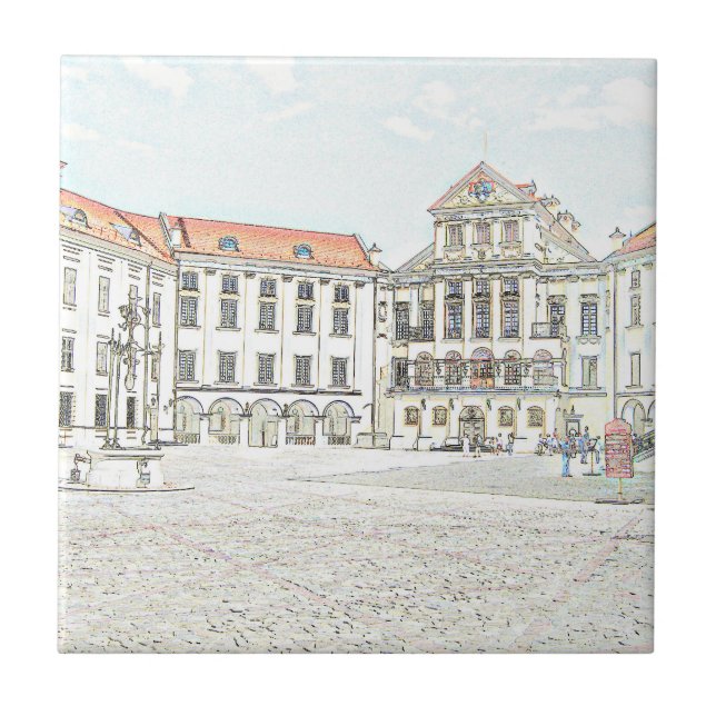 Old Castle Palace Architecture Sketch Ceramic Tile (Front)