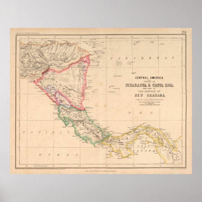 Old Central America Map (1857) Latin Countries Poster (Front)