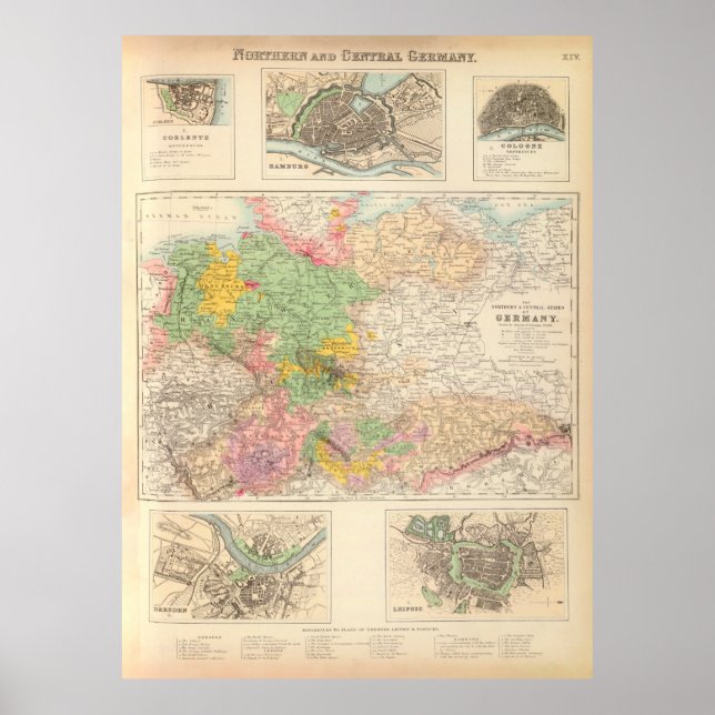 Old Central & Northern Germany Cities Map (1872)  Poster (Front)