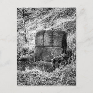 Old chair photo in black and white postcard