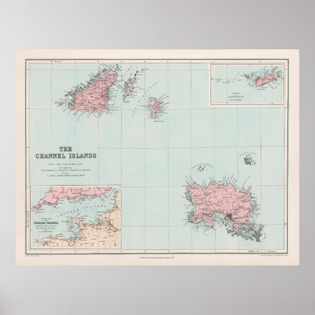 Old Channel Islands Map (1904) Guernsey & Jersey Poster (Front)