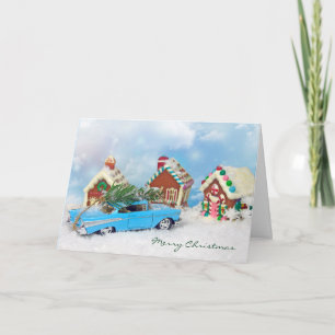 old Chevy car with Christmas tree Holiday Card