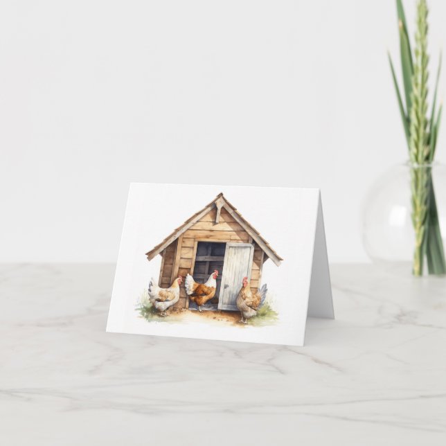 Old Chicken Coop with Chickens BLANK  Card (Front)