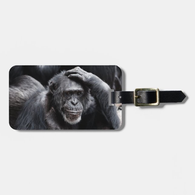 Old Chimpanzee custom luggage tag (Front Horizontal)