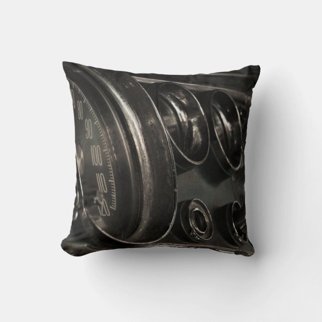 Old Chrysler Dashboard Close-up Throw Pillow (Front)