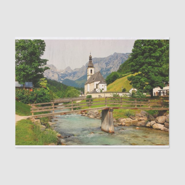 Old Church and Bridge in Bavaria, Germany  Tissue Paper (Front)