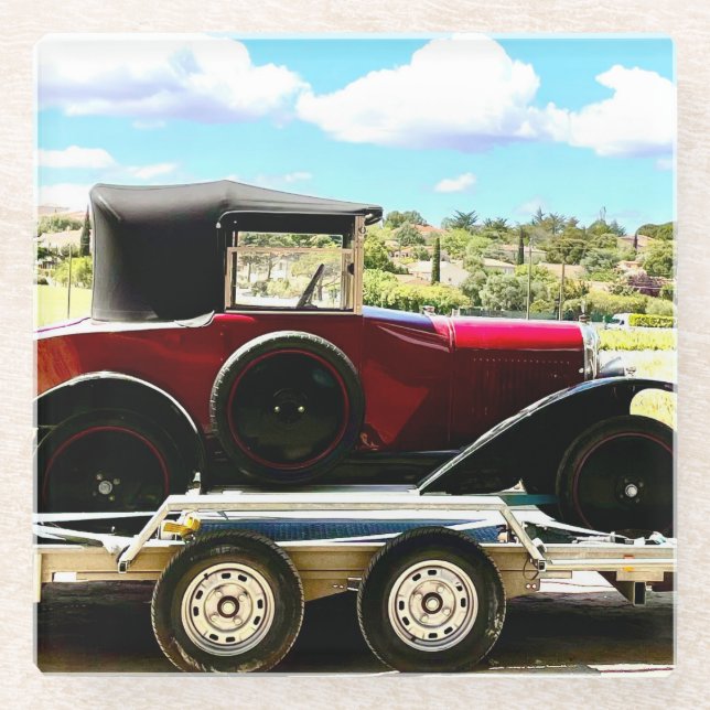 Old Citroen Car on A Trailer in France Glass Coaster (Front)