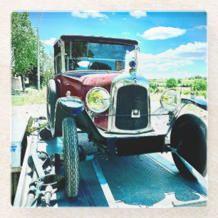 Old Citroen Car on A Trailer in France Glass Coaster