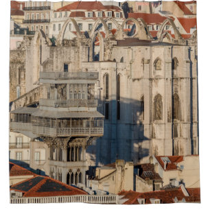 Old city of Lisbon with view tower and church ruin Shower Curtain