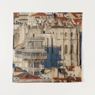 Old city of Lisbon with view tower and church ruin Tapestry