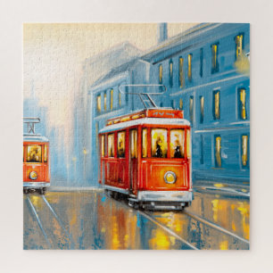 Old City Tram Oil Painting Jigsaw Puzzle
