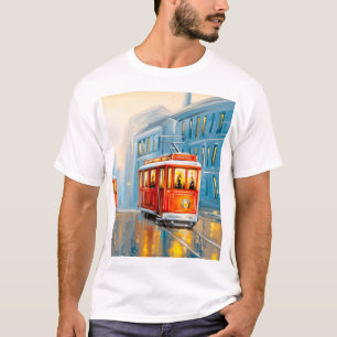 Old City Tram Oil Painting T-Shirt