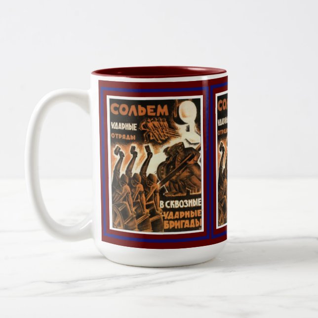 Old Classic 1939 Soviet Poster Two-Tone Coffee Mug (Left)