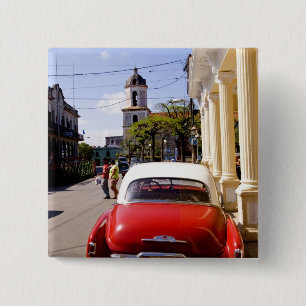 Old classic American auto in Guanabacoa a town 15 Cm Square Badge