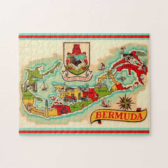 Old Classic Bermuda Map 11x14 Jigsaw Puzzle (Horizontal)