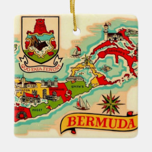 Old Classic Bermuda Map Ceramic Ornament