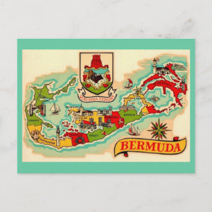 Old Classic Bermuda Map Postcard