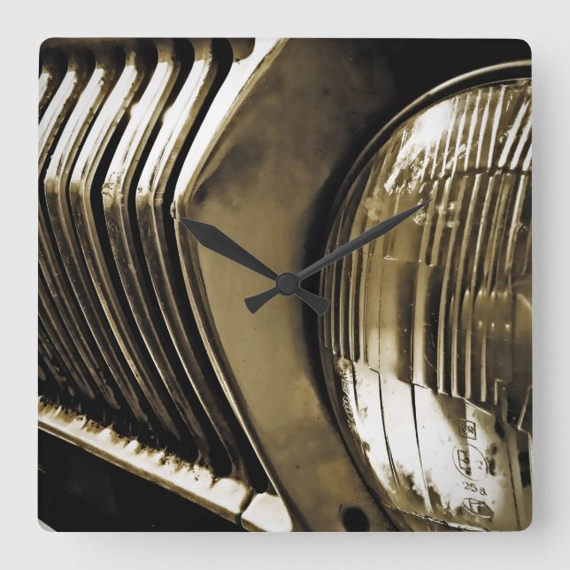 Old Classic Car Headlight Square Wall Clock (Front)